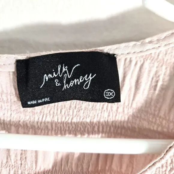 Milk & Honey Womens Plus Size 3X Short Sleeve Pink Crochet detail gathered sleev - Picture 6 of 6